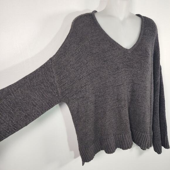 LOFT Womens Pullover Sweater Oversized Large Gray Long Sleeve V Neck Knit Slouch - Picture 6 of 11